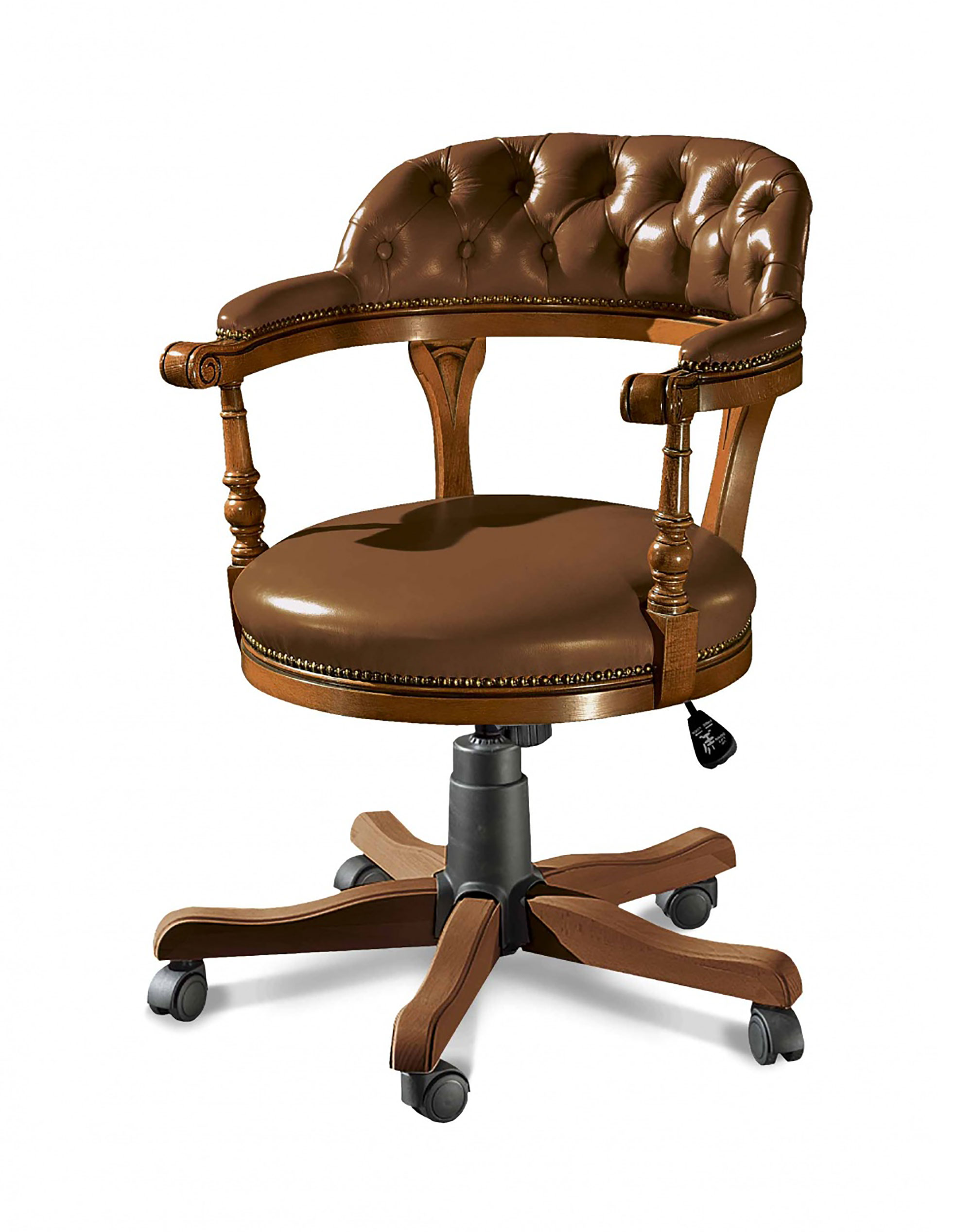 Poltrona girevole da ufficio in legno massello resa comoda e funzionale grazie alla regolazione in altezza della seduta